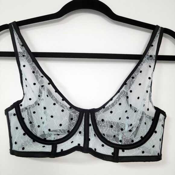 Victoria’s Secret Black Sheer Lace Polka Dot Unlined Plunge Bra Size 34C - Picture 2 of 11